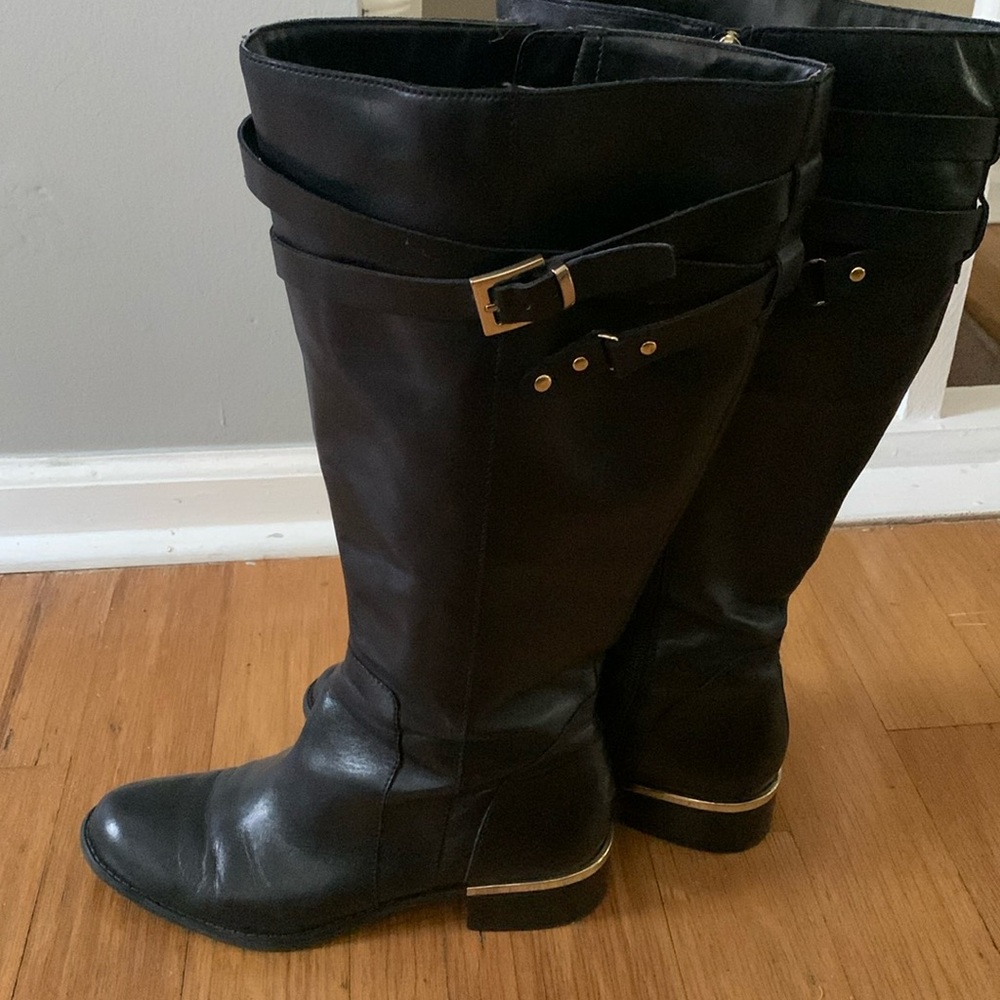 Franco Sarto Black Boots with Gold Trim